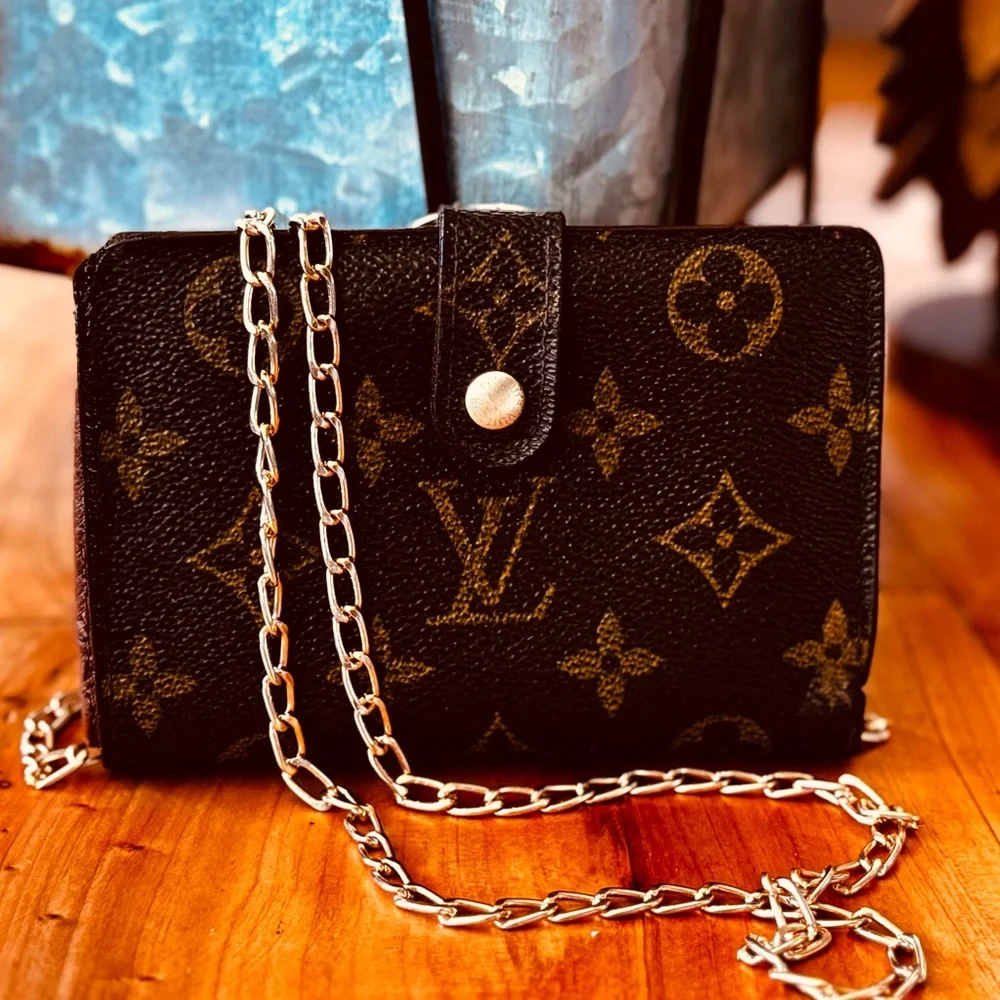 Louis Vuitton French purse, wallet, monogram, vintage kiss Lock brown gold - Picture 1 of 16
